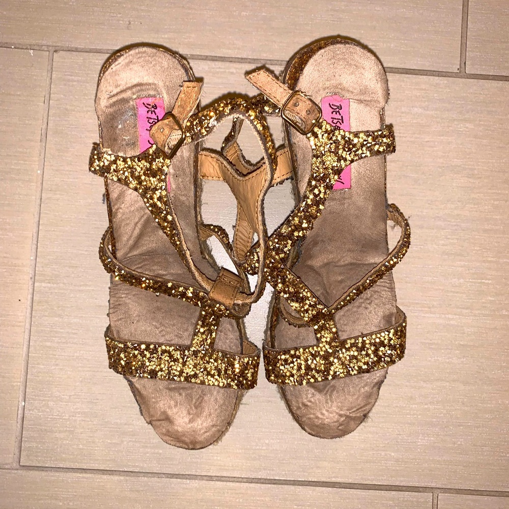 Betsey Johnson Gold sequin wedge